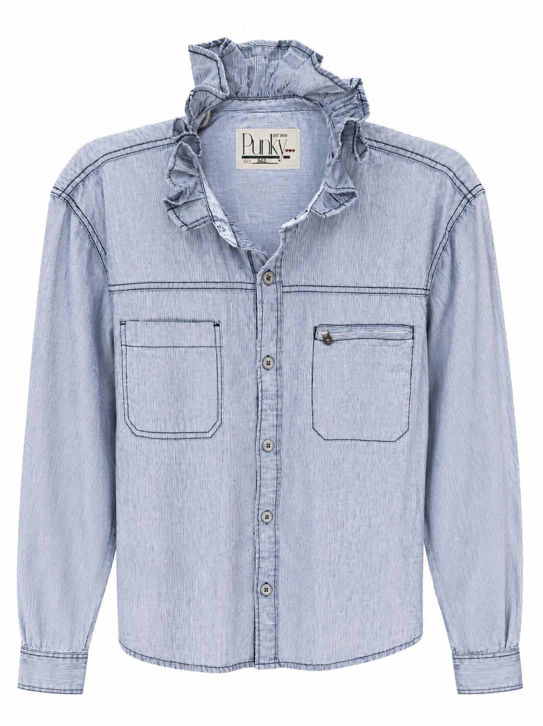 Blue Pinstripe Long Sleeve With Zipper Pocket Detail