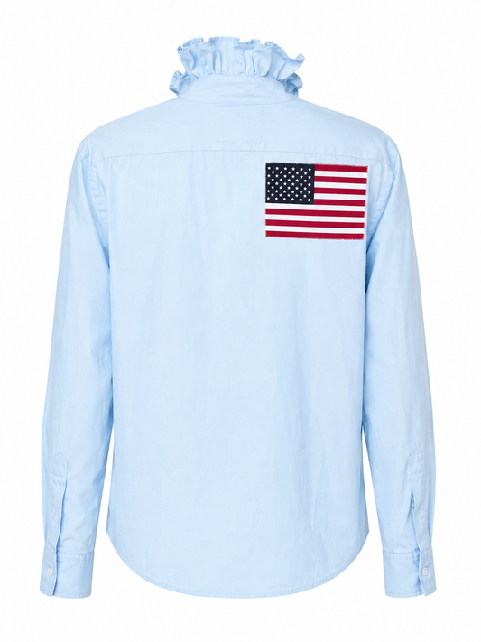 American Flag Long Sleeve in Sky Blue