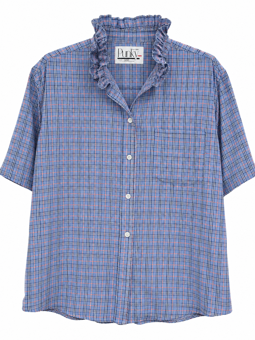 Blue Red & White Plaid Short Sleeve
