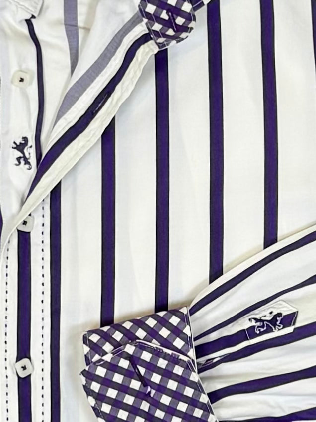 White with Purple Stripe Long Sleeve