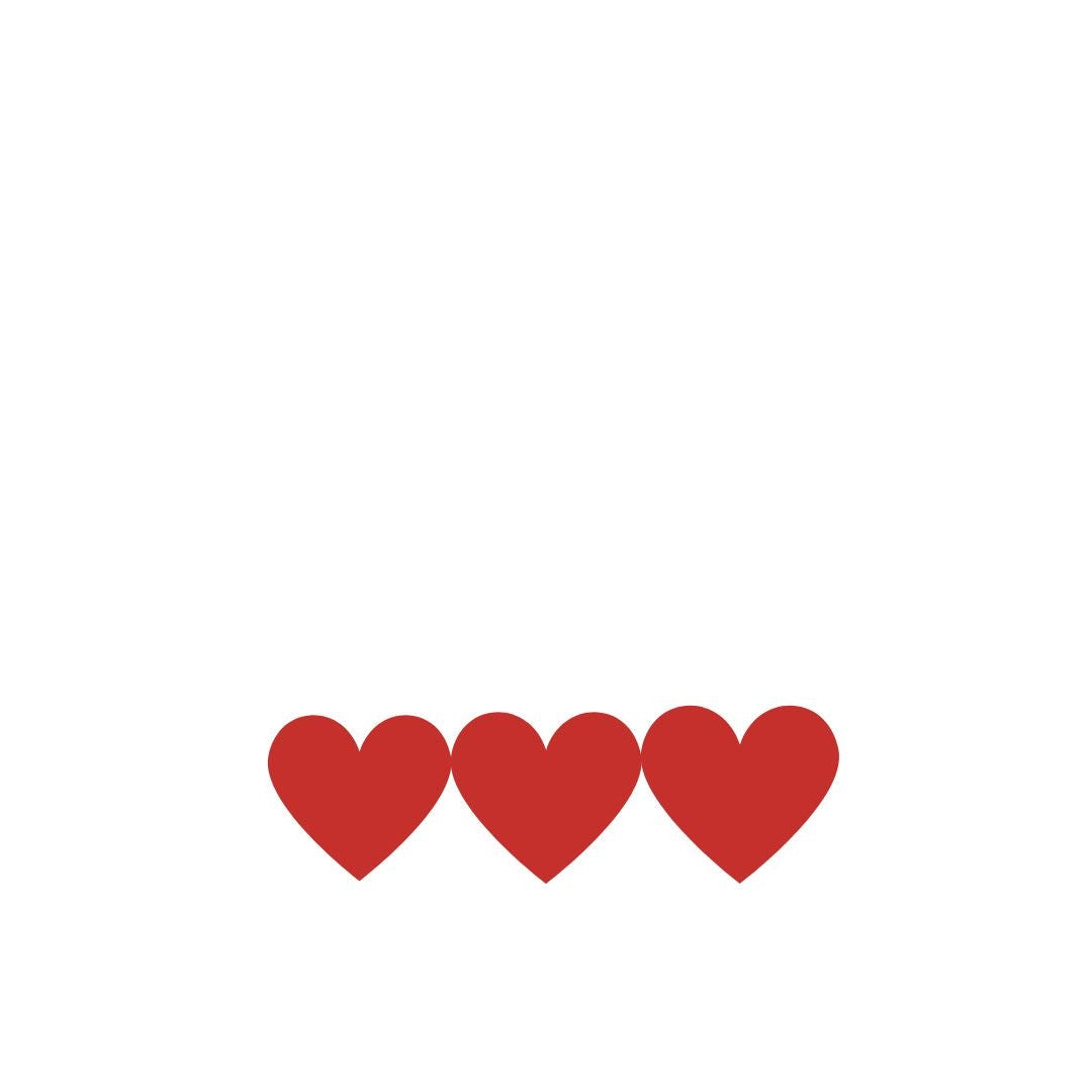 Three red hearts on a white background
