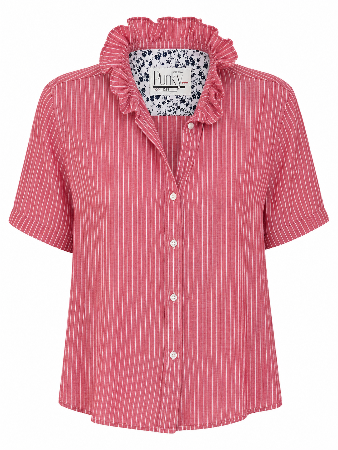 Watermelon Red Pinstripe Short Sleeve