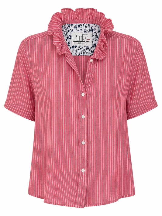 Watermelon Red Pinstripe Short Sleeve