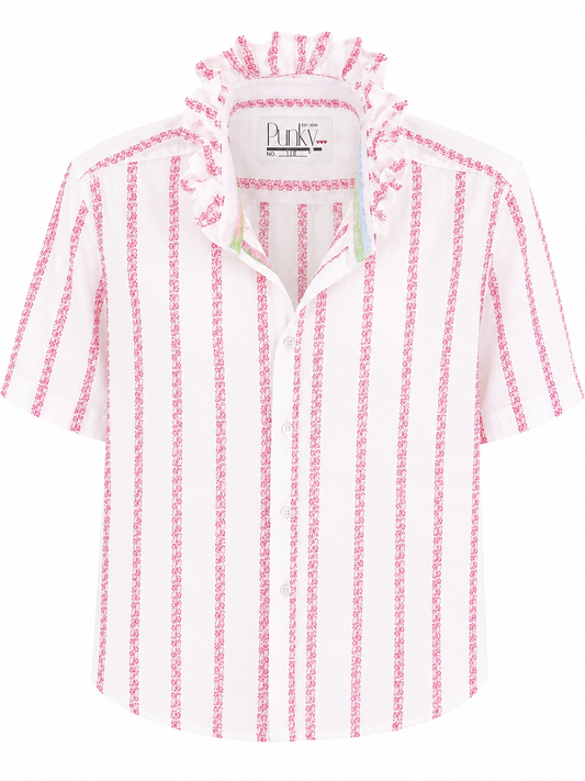 Pink on Pink Floral Stripe Short Sleeve