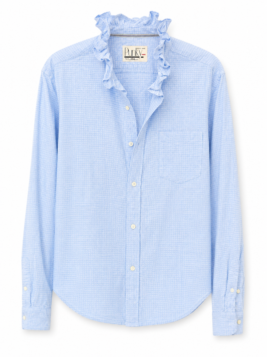 Blue Micro Plaid Long Sleeve