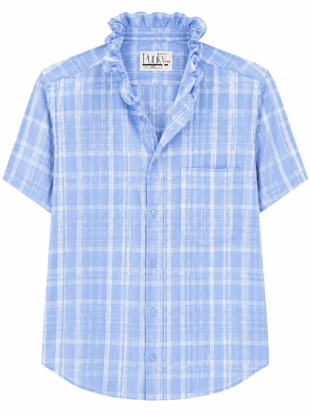 Soft Blue Plaid Short Sleeve