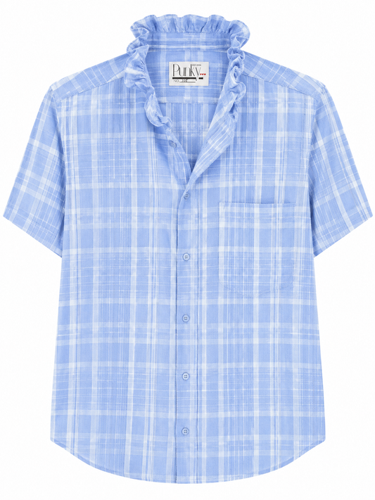 Soft Blue Plaid Short Sleeve
