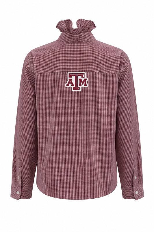 Maroon and White Gingham + A&M Patch