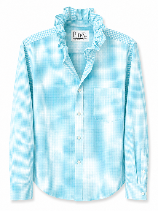 Coastal Blue Micro Check Long Sleeve