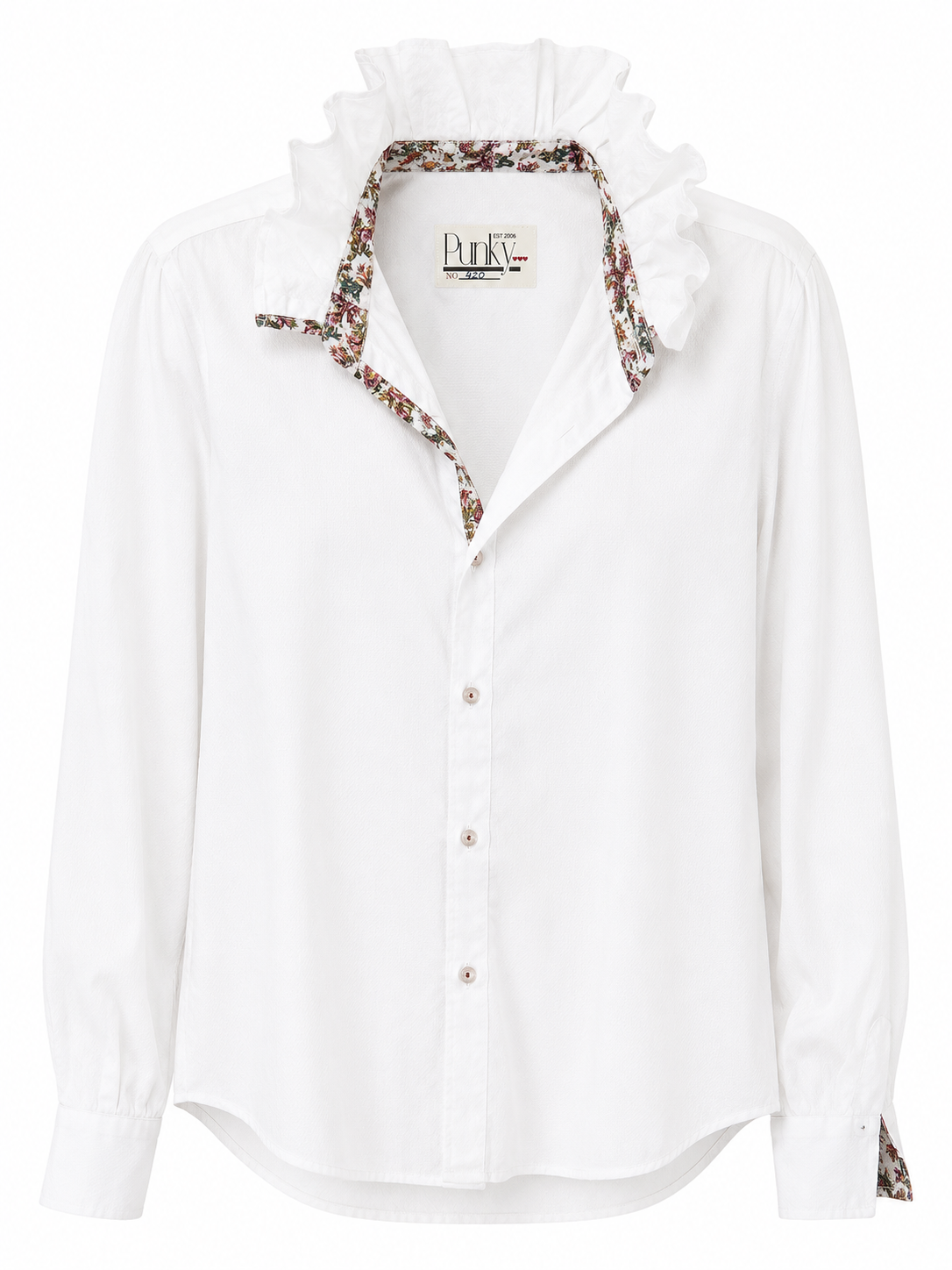 White Long Sleeve With Floral Trim
