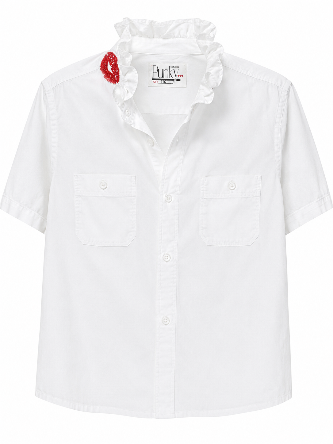 Crisp White Blouse and Red Lipstick Short Sleeve