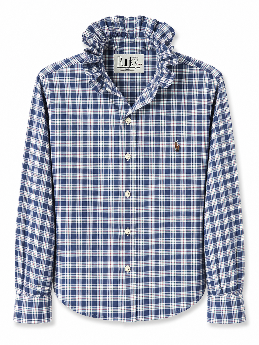 Vintage Blue Plaid Long Sleeve With Polo Detail