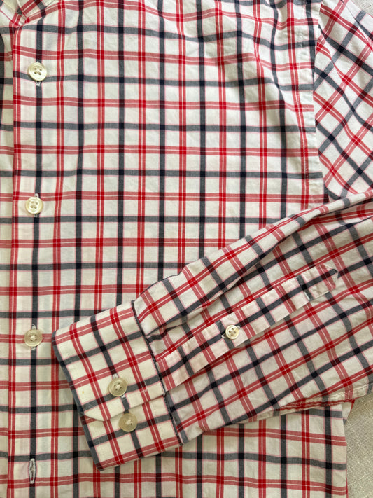 White, Red, and Navy Plaid Long Sleeve