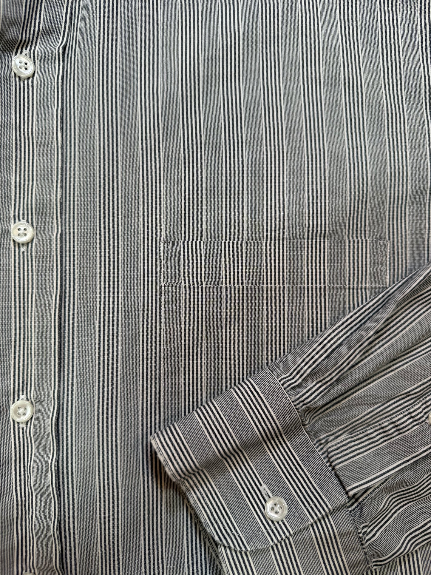 Navy and White Washed Pinstripe Long Sleeve