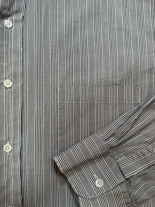 Navy and White Washed Pinstripe Long Sleeve