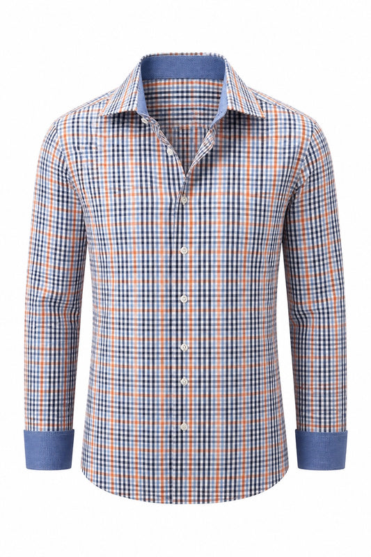 Orange, White and Multi-Blue Plaid