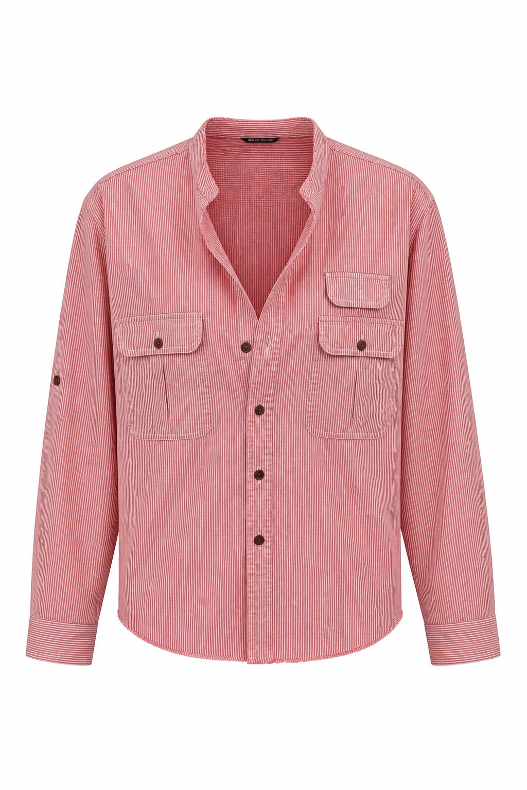 Red and White Work Shirt with Dual Chest Button Pockets